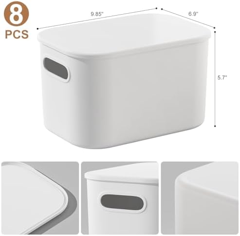 ORGIDOL 8-Pack Storage Bins with Lids, 9.85x6.9x5.7 inch
