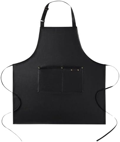 eywlwaar PU Waterproof Apron with 2 Big Pockets Adjustable Oil Proof