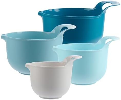4 Piece Nesting Plastic Mixing Bowl Set with Pour Spouts and Handles