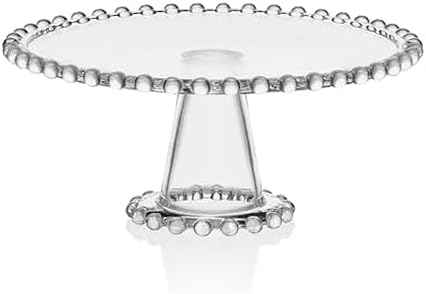 Fitz & Floyd Beaded Large Glass Cake Stand, 10.75 Inch Clear Glass