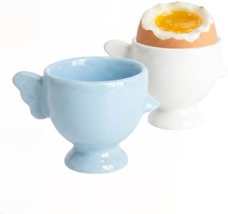 Ceramic Egg Holder, Set of 2, White and Blue