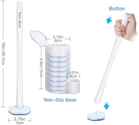 Topo Bear Disposable Toilet Brush Holder Set, 2 Pack, 24 Refills