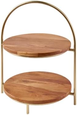 2-Tier Acacia Wood Serving Tray, Tiered Serving Stand, 10.75" x 13.25"