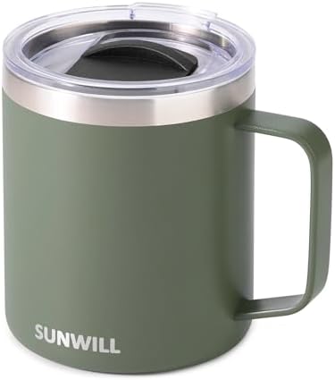SUNWILL Travel Coffee Mug with Lid, Insulated Tumbler with Handle