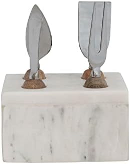 Modern Stainless Steel Cheese Servers with Wood Handles and Marble