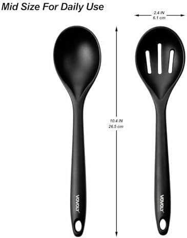 VOVOLY Silicone Spoons for Cooking, Solid & Slotted Spoon Set, Med