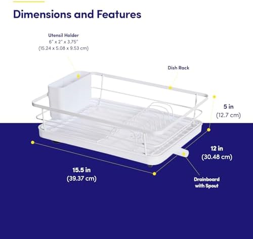 3 Piece Dish Drying Rack with Drainboard, White