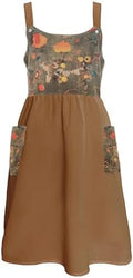 Apron for Women Cotton Linen with Large Pockets Floral No Waist Tie