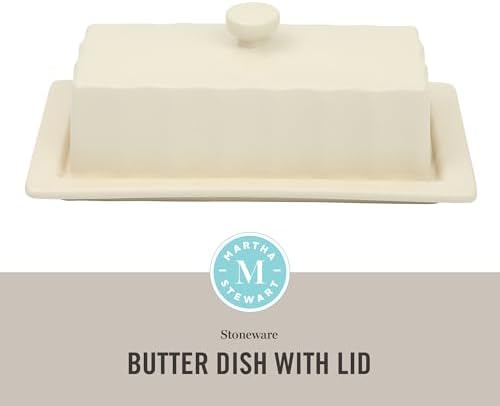 Martha Stewart Broadbrook Stoneware Butter Dish with Lid, Rectangular