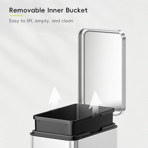 EKO Small Bathroom Trash Can with Lid, 10 Liter, Silver