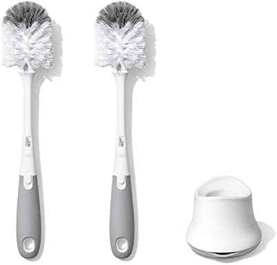 OXO Tot Baby Bottle Brush with Nipple Cleaner, Gray 2-Pack