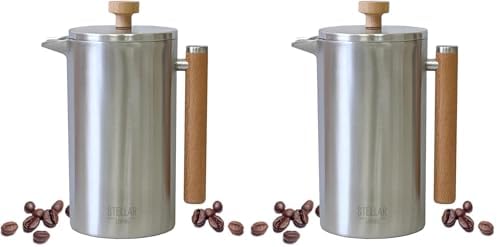 Stellar Living Stainless Steel French Press, 34 OZ, Matte Silver