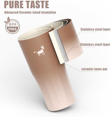 CHEERFUL GOAT Ceramic Travel Tumbler Ceramic Coffee Mug with 2 Lids