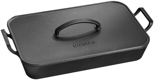 Onlyfire Cast Iron Dutch Oven Casserole Dish, 16.5 x 10.5 x 7 Inch