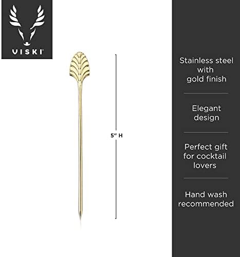 Viski Gold Art Deco Cocktail Picks, Stainless Steel Cocktail Picks for