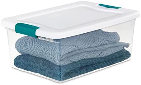 Sterilite+14948012+15+Quart+White%2fClear+Plastic+Storage+Box+With+Blu