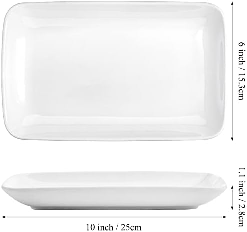 Foraineam Rectangular Salad Plates, 10 Inch White Porcelain Dessert