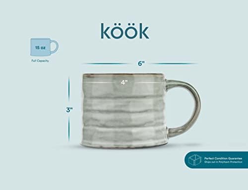 KooK Glazed Coffee Mugs, Ceramic, Microwave & Dishwasher Safe, 13 oz