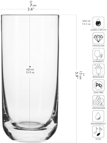 Krosno Water Glasses Set of 6, 9.4", Glamour Collection