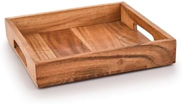 Samhita Acacia Wood Serving Tray with Handles,Wooden Serving Tray