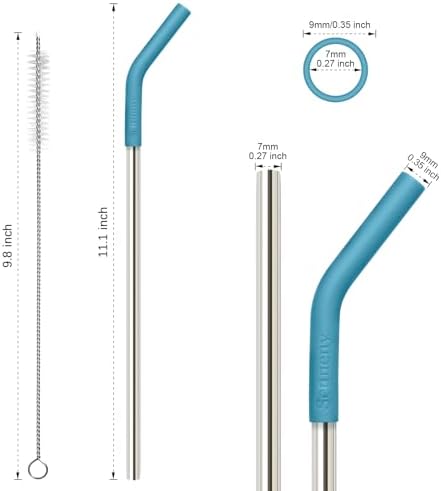 Senneny Set of 5 Stainless Steel Straws with Silicone Flex Tips Elbows