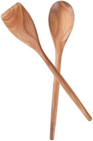 2PCS Acacia Wooden Spoons For Cooking-14 Inch Smooth Finish Cooking