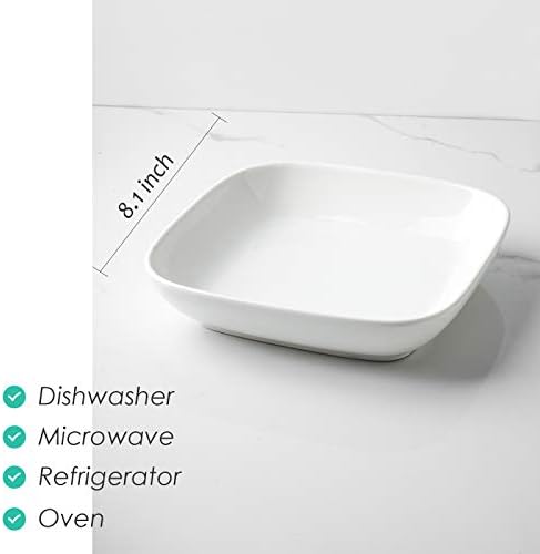 Selamica Porcelain 8-inch Square Dinner Plates, Pasta Salad Bowls, Set