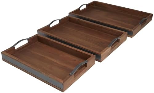 Deco 79 Wood Living Room Decor Tray Ottoman Tray with Black Metal