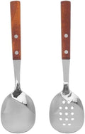Cabilock Stainless Steel Slotted Serving Spoon Set with Wood Handle