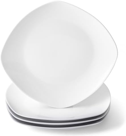 10" Square Dinner Plates Set of 4, White Ceramic Plates for Dinner
