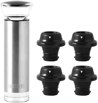 Vintorio Vacuum Wine Saver Pump with 4 Reusable Bottle Stoppers