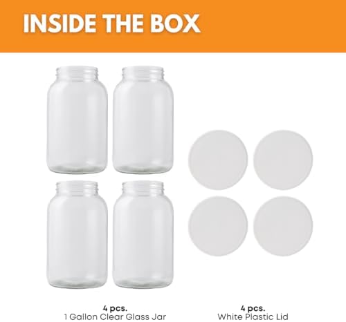 4-Pack 1 Gallon Wide Mouth Glass Jars with Lids