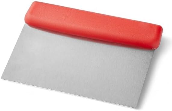Red 7" x 3" High Carbon Stainless Steel Dough Cutter & Bench Scraper