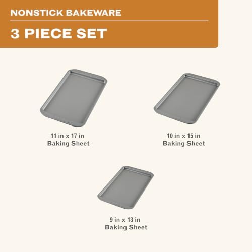 Farberware Nonstick Bakeware 3-Piece Cookie Pan Set for Baking, Gray