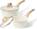 CAROTE Nonstick 1.5Qt & 3.0Qt Sauce Pan Sets with Lid, White