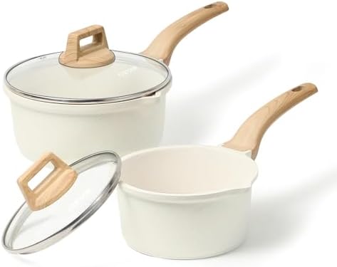 CAROTE Nonstick 1.5Qt & 3.0Qt Sauce Pan Sets with Lid, White