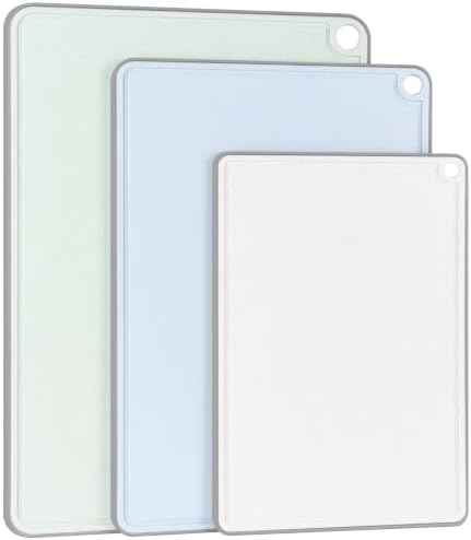 Wheat Fiber Cutting Boards for Kitchen, Plastic Cutting Board Set of 3, Extra Large Usable Area with Non Slip Narrow Edges, Dishwasher Safe, BPA Free, Reversible for Meat, 15.8" x 11", Multicolor