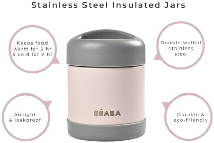 Beaba Stainless Steel Insulated Food Jar 10 oz, Kids Thermos, Lunch