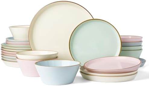 Famiware Saturn Stoneware Dishes Dinnerware Set for 8, Rimmed Plates, Bowls
