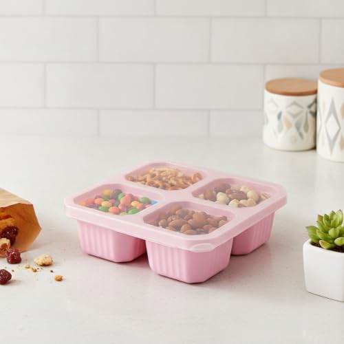 Home Organizers 4-Compartment Snack Box with Lid, Divided Dry Food