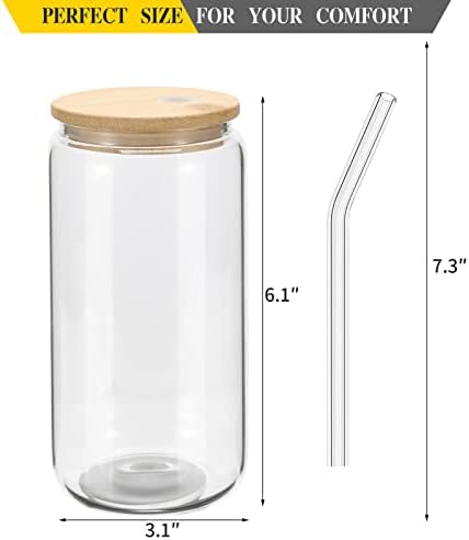 YOUKE OLA 20 Pack Glass Cups with Bamboo Lids and Glass Straw 16oz