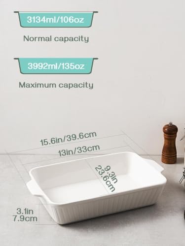 DOWAN Casserole Dish, 9x13 Ceramic Baking Dish, Large Lasagna Pan Deep