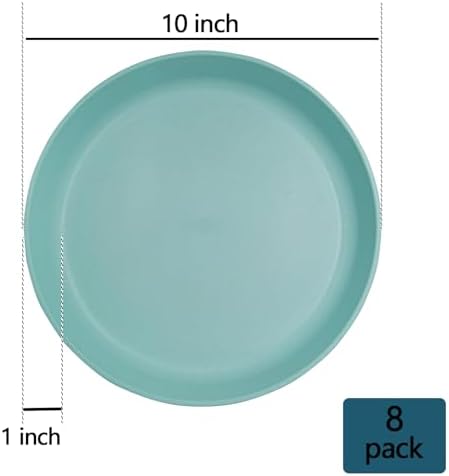 10 Inch Plastic Dinner Plates Set of 8, Wheat Straw Plates Reusable &