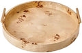 Round Burlwood Tabletop Tray with Gold Handles, 1.75" x 15.75"