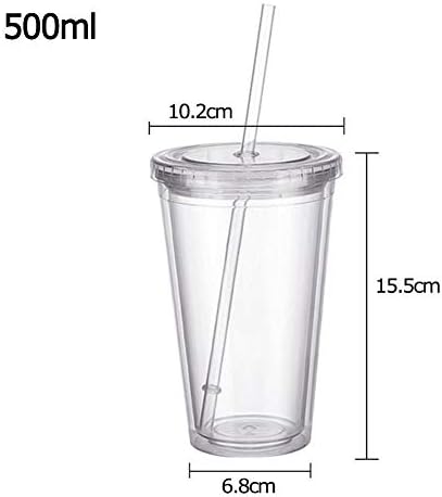 2Pack Clear Tumbler with Lid and Straw, Double-Wall Insulated Plastic