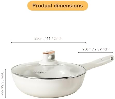 11 INCH Nonstick Wok Pan with Glass Lid, Deep Ceramic Coated Skillet