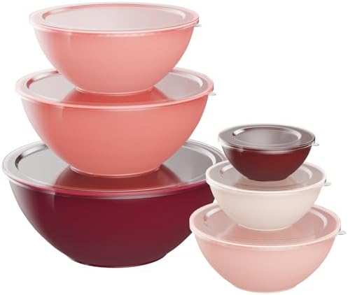 Plastic Mixing Bowls with Lids Set, 12 Piece Red Ombre Mixing Bowl Set