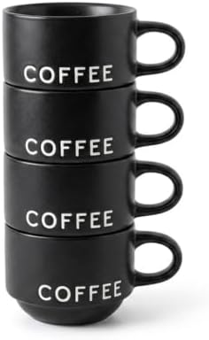 ASTRUE Matte Black Espresso Cups, 4 oz Stackable Porcelain Demitasse