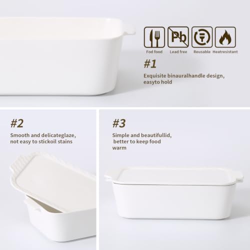 Samsle 9x6 Inch Small Ceramic Casserole Dish with Lid Deep for