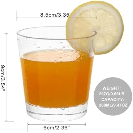 9oz Lowball Glasses, 6pc Short Glass Tumbler - Lead-Free Crystal